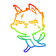 rainbow gradient line drawing tough cartoon cat running