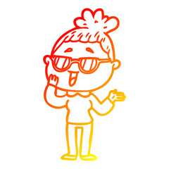 warm gradient line drawing cartoon happy woman wearing spectacles