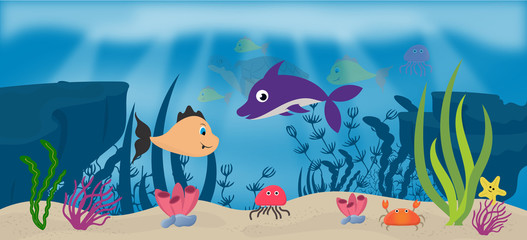 Naklejka na ściany i meble Underwater Game Background 