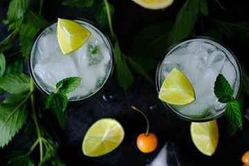 Mojito. Cocktail with rum, lime, sugar syrup, mint and soda. A refreshing summer cocktail.