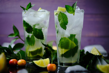 Mojito. Cocktail with rum, lime, sugar syrup, mint and soda. A refreshing summer cocktail.