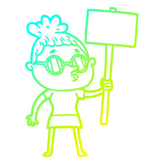 cold gradient line drawing cartoon woman wearing glasses