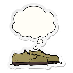 cartoon shoes and thought bubble as a printed sticker