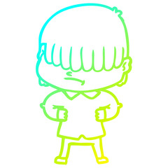 cold gradient line drawing cartoon boy with untidy hair
