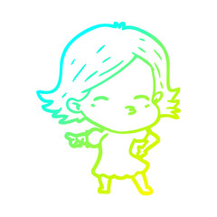 cold gradient line drawing cartoon woman pointing