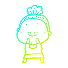 cold gradient line drawing cartoon happy old woman