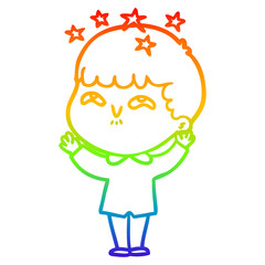 rainbow gradient line drawing cartoon amazed boy