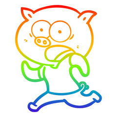 Obraz premium rainbow gradient line drawing cartoon pig running away