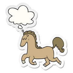 cartoon horse running and thought bubble as a printed sticker