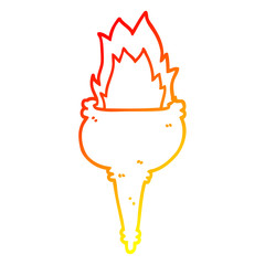 warm gradient line drawing cartoon flaming torch
