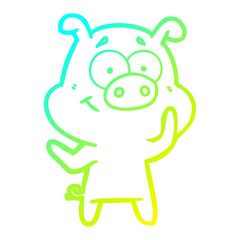 cold gradient line drawing happy cartoon pig