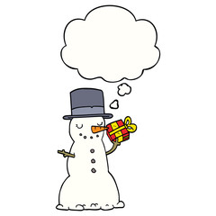 cartoon christmas snowman and thought bubble