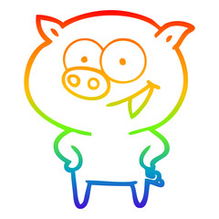 rainbow gradient line drawing cheerful pig cartoon