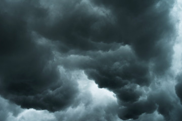 Weather in summer with black cloud and storm, Dark sky and dramatic storm clouds
