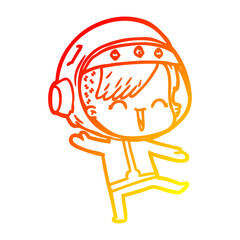 warm gradient line drawing happy cartoon space girl