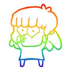rainbow gradient line drawing cartoon surprised girl