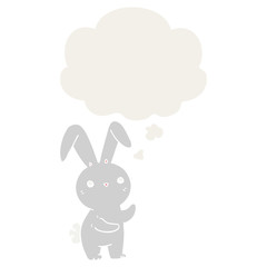 cute cartoon rabbit and thought bubble in retro style