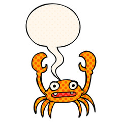 cartoon crab and speech bubble in comic book style