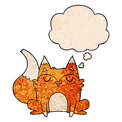 cartoon fox and thought bubble in grunge texture pattern style