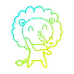 cold gradient line drawing happy cartoon lion