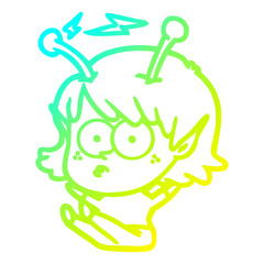 cold gradient line drawing cartoon alien girl