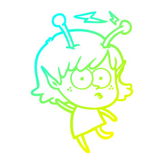 cold gradient line drawing cartoon alien girl