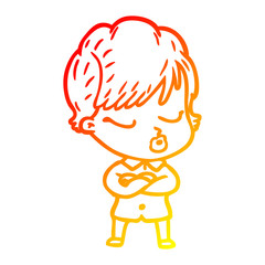 warm gradient line drawing cartoon woman with eyes shut