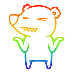 rainbow gradient line drawing angry polar bear cartoon shrugging shoulders