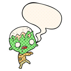 cute cartoon zombie and speech bubble in comic book style