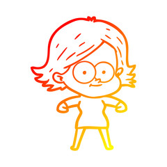 warm gradient line drawing happy cartoon girl