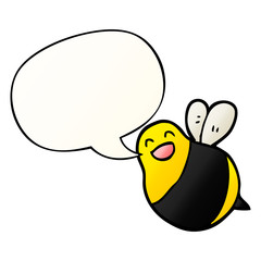 cartoon bee and speech bubble in smooth gradient style