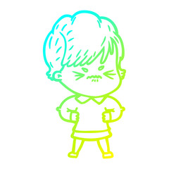 cold gradient line drawing cartoon frustrated woman