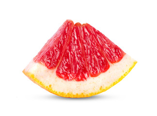 slice of  pink grapefruit citrus fruit isolated on white background. full depth of field