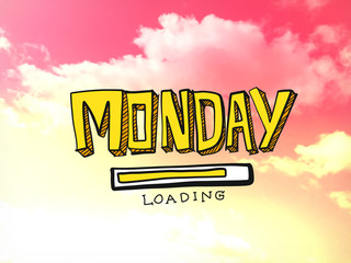 Monday loading word on pink gradient sky background