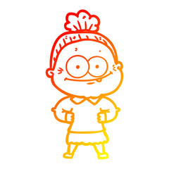 warm gradient line drawing cartoon happy old woman