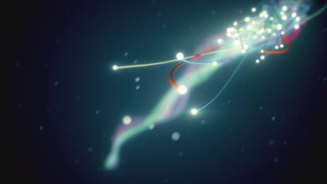 Spreading multi colored fiber wires in space. Camera movement for wires. The concept of distribution and transmission of information in the digital world. 3d render