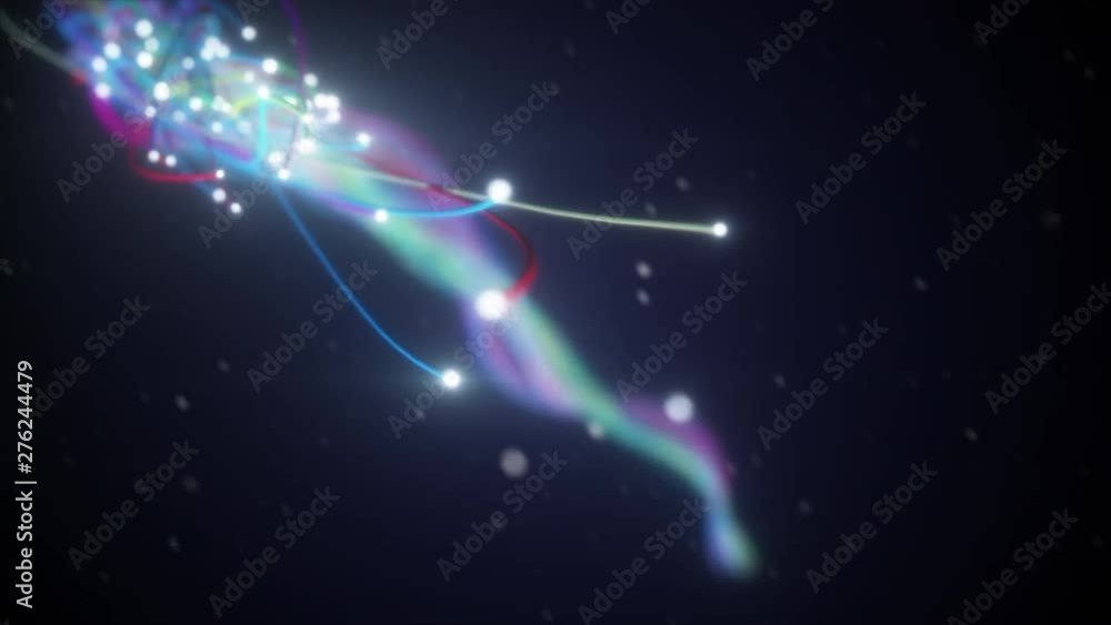 Poster spreading multi colored fiber wires in space. camera movement for wires. the concept of distribution