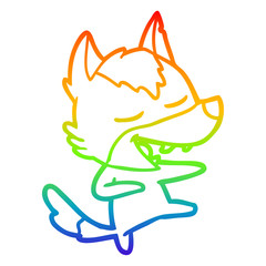 rainbow gradient line drawing cartoon wolf laughing