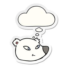 cartoon polar bear face and thought bubble as a printed sticker