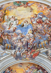 CATANIA, ITALY - APRIL 7, 2018: The fresco of Coronation of Virgin Mary in church Chiesa di San Benedetto by Giovanni Tuccari (1667–1743).