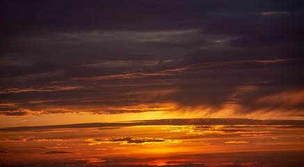 Fototapeta na wymiar Landscape. Sunlit cloudy sky. Sunset