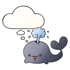 cartoon whale and thought bubble in smooth gradient style