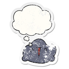 cartoon cloud and thought bubble as a distressed worn sticker