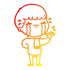 warm gradient line drawing cartoon man crying