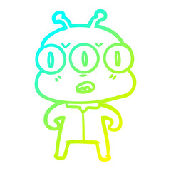 cold gradient line drawing cartoon three eyed alien