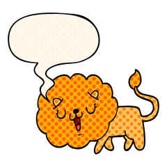 cute cartoon lion and speech bubble in comic book style
