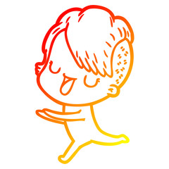 warm gradient line drawing cute cartoon girl with hipster haircut