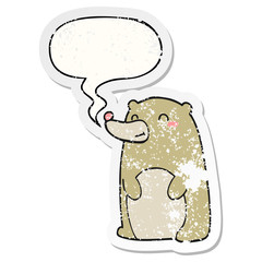cute cartoon bear and speech bubble distressed sticker