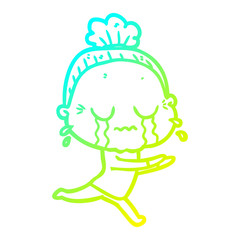 cold gradient line drawing cartoon crying old lady