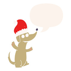 cute christmas cartoon dog and speech bubble in retro style